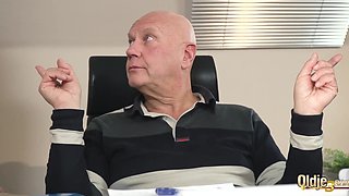 Old boss fucks 2 young assistants in the office - Oldje-3Some