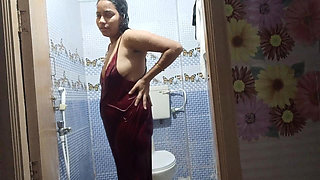 Indian Bhabhi in Hotel Bathroom Taking Shower After Sex