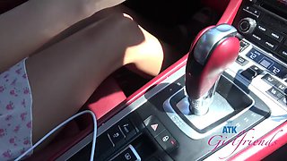 Amateur Aubry Babcock takes a ride in the Turbo S and gets her pretty pink pussy touched