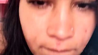 Small titted brunette teen fingering on the bed