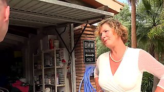 Oldnanny Mature Granny Seduces Horny Stud In Garage