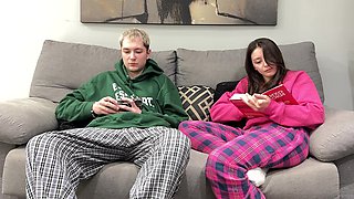 Step Brother Watch Porn and Jerk off Next to Step Sister! but