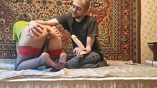 Sasha Earth fucked a girl in the ass with a dildo at homemade amateur