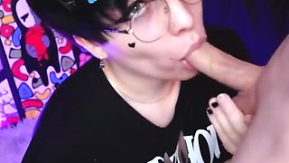 Cute femboy brunette gives me head