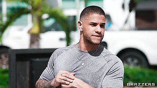 Awesome interracial dick-riding with a busty ebony Sarai Minx