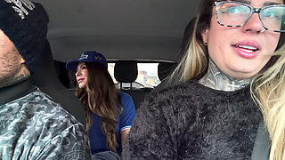 My Husband's Cuckold Got Out of the Car and I Called the Gas Station Attendant to Fuck and She Accepted and Got in the Car and W