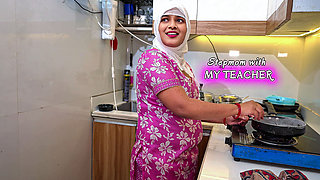 My Hijabi Muslim Stepmom Takes Help From My Teacher for Exam, Teacher Fucked Hard My Stepmom in Kitchen with Clear Hindi Audio