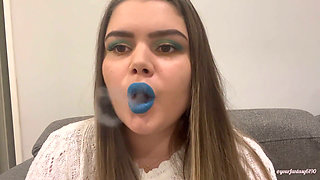 Play with smoke with light blue lipstick