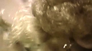 Blonde minx licking mushroom head in close up in threesome