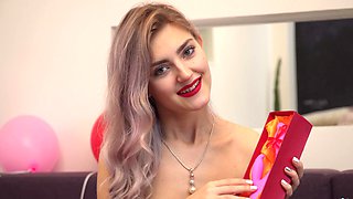 Beautiful amateur Lady Jay takes off her red lingerie to masturbate