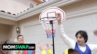 Basketball game with fuckslut stepmoms leads to a foursome fuckfest gangbang - momswap