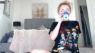 Blonde with big boobs fucked from behind before tit wanking
