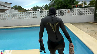 Wetsuit Bondage Mermaid Slippery Pool Kink with Fins, Rope & Deep Diving