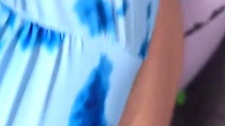A super sexy blonde with big boobs and masturbating with a v