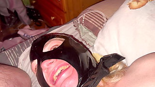 Fuck and cum in mouth in latex hood