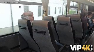 VIP4K. Pretty big titted lady is fucking in the bus