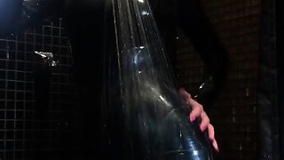 Latex slut solo anal masturbation