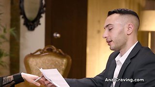 Sucked by buxom slutty secretary in stockings