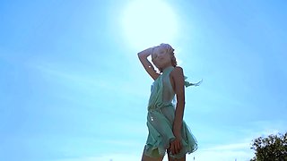 Bosomy blonde Teen enjoys hot outdoor sex