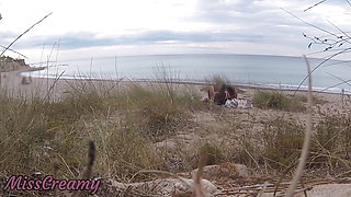 French teacher Slut Blowjob Amateur on Nude Beach public front stranger with Cumshot - MissCreamy
