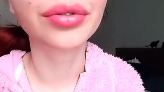 Glossy Pinky Lips Closeup Smoking Teen