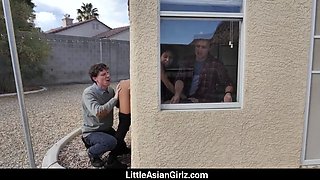 Hot asian pizza delivery girl Ember Snow bangs gamers rods