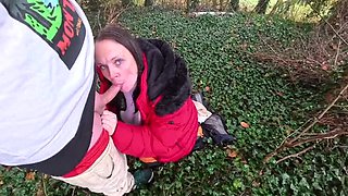 German Milf Saskialove87 Face Fucks Small Cock in Forest Blowjob
