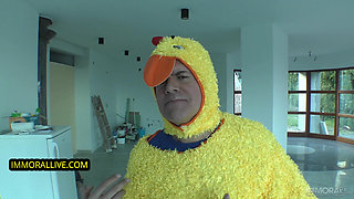 Evil Easter bunny gives natural busty teen anal creampie!