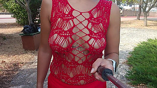 Public Flashing of Pussy and Tits in a Lace Outfit