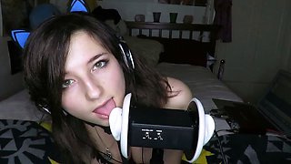 Skinny teen brunette masturbating with toy