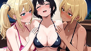 Hentai Lesbian Threesome at a Private Party