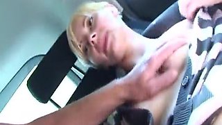 Hot Blonde German Slut Fucks Two Buddies in the Car