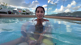 Busty India Gives an Amazing Blowjob in the Hotel Pool to Everyone's Glass- Yasmina Khan