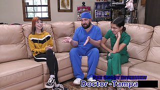 All natural teen in a gyno exam with a shaved pussy and a latex glove fetish