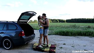 Quickie fucking in outdoors with shaved pussy babe Izabella C