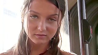 He takes off her uniform, gives her a blowjob, and penetrates her ass from behind, cumming inside her.