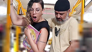Slutty Student Gets Cumshot in Public on the Bus