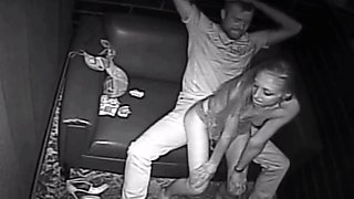 Skinny Blonde Stripper Grinds Lucky Dude