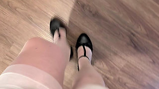 Long Legs White Stockings Heels and Open Bottom Girdle No Panties Reveal