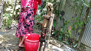I Fucked My Village Stepsister Outside While She Was Taking a Bath
