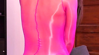 Black Angel in Pink Pantyhose Bodysuit Creampied