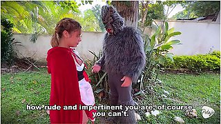 Little Red Riding Hood Lost A Fruit From Her Basket And Is Looking For It In The Wolfs Pants