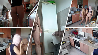 Hot amateur couple have fun in the kitchen licking ice cream.