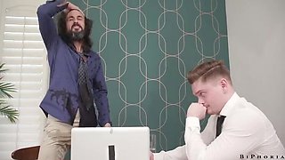 Bi Threesome Blowjob: Mason Lear, Jay Tee & Angelina Moon in Lingerie Riding and Sucking