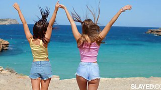 Hot babes can't resist each other and eat each other out by the pool