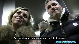 Public Agent featuring Haley Reed and Vicky Love's open mouth cumshot dirt