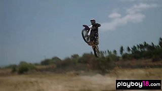 Nude badass babes enjoyed the moto cross