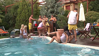 Wild Pool Party Orgy with Blondes Sucking Big Cocks