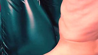 Ripping Clothes Off Hairy MILF in Shiny Black PVC Catsuit, Rough Fuck and Big Facial