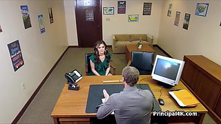 Quiet hump with large-breasted cougar on the office desk